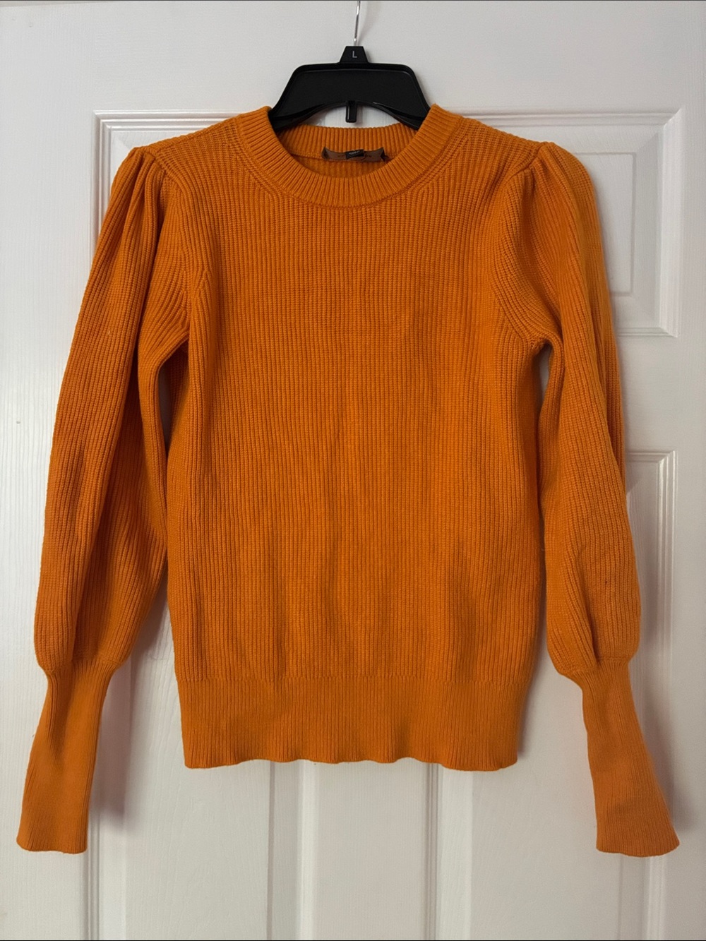 🧡💛Dark Yellow-Orange Ribbed Puff-Sleeve Women's Sweater